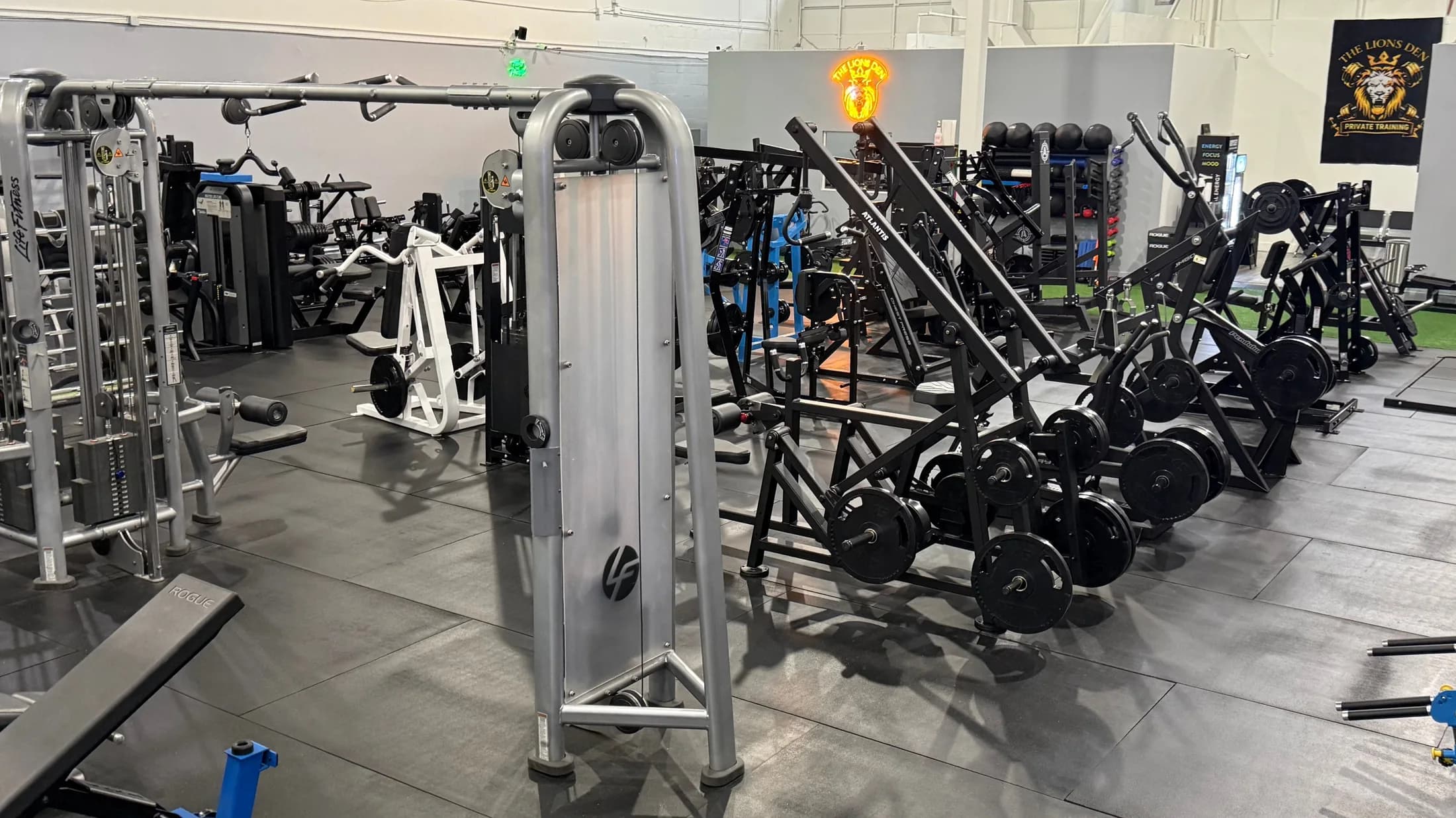 The actual private strength equipment inside The Lions Den Boca